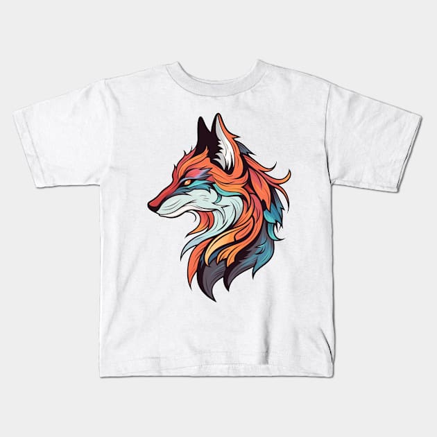 Neo Traditional Fox Kids T-Shirt by FluffigerSchuh